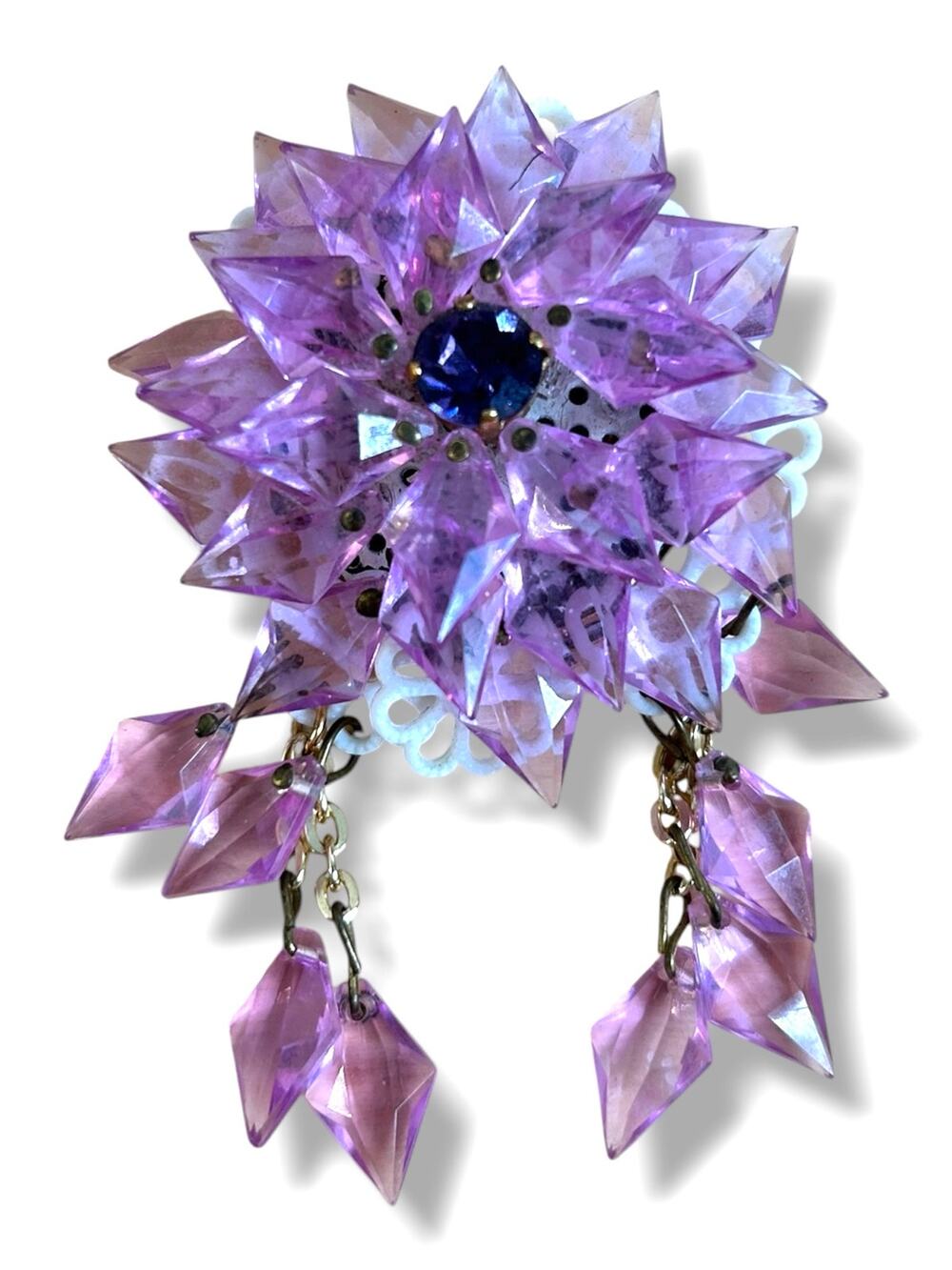 VTG Signed Western Germany Cluster Brooch Pendant Layered Purple Flower 1950s